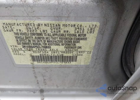 2012 Nissan Sentra 2.0 Sr z USA, uszkodzony, nr VIN 3N1AB6AP5CL759833